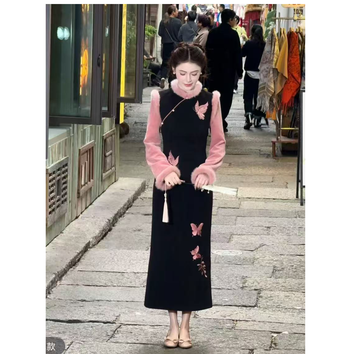 【粉鸾星动-加绒】潇夫人自制复古风新中式国风百搭黑色改良旗袍