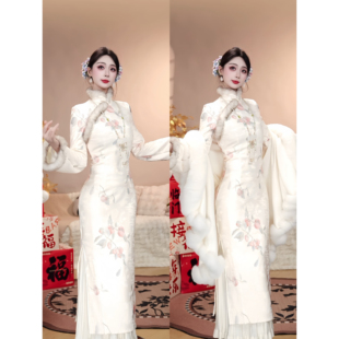 【迟南春水-加绒】潇夫人自制改良旗袍素雅高端气质倒大袖新中式