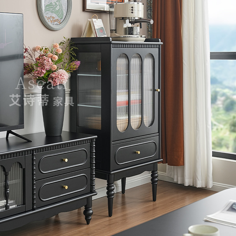 【新品】美式复古法式实木边柜玻璃酒柜客厅靠墙储物展示柜立柜子,住宅家具,酒柜,淘宝优惠券,粉丝福利购,淘宝优惠卷