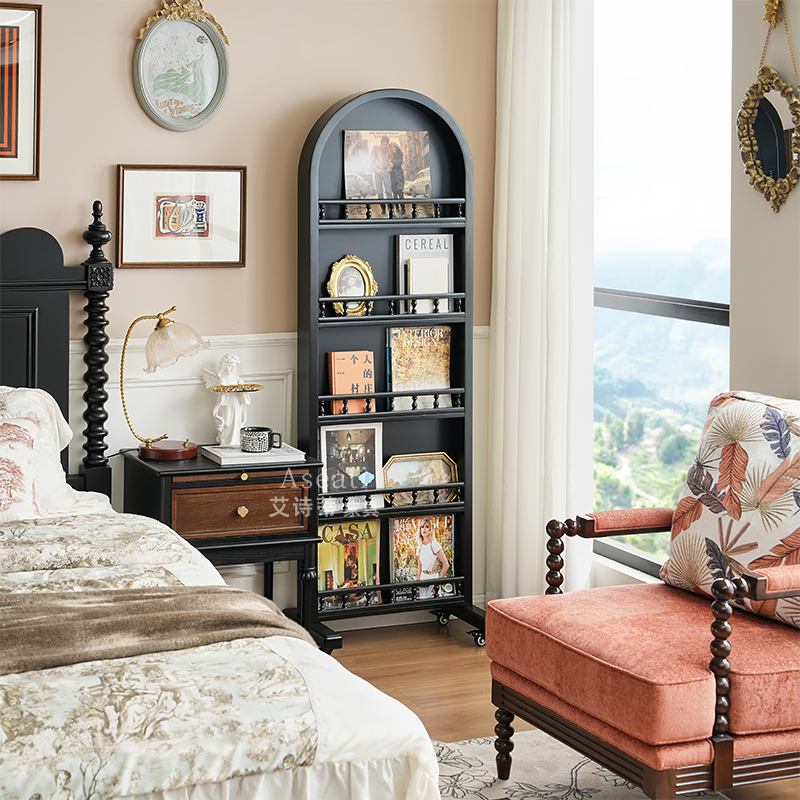 实木穿衣镜书架移动旋转一体落地