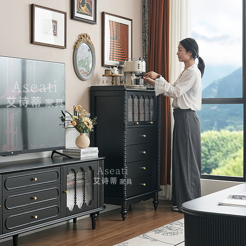 法式实木斗柜客厅靠墙电视边柜