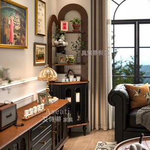 【新品】中古风实木三角转角柜一体靠墙角客厅卧室储物边柜置物架