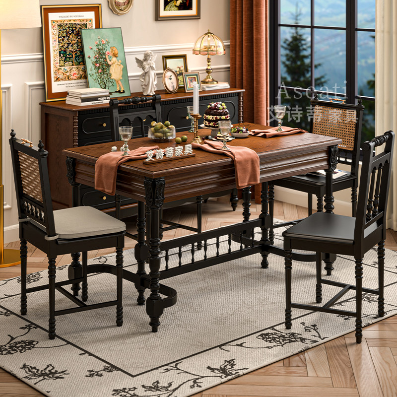 中古风实木餐桌家用小户型