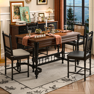 客厅高级感桌子 艾诗蒂中古风实木餐桌家用小户型餐厅法式 新品