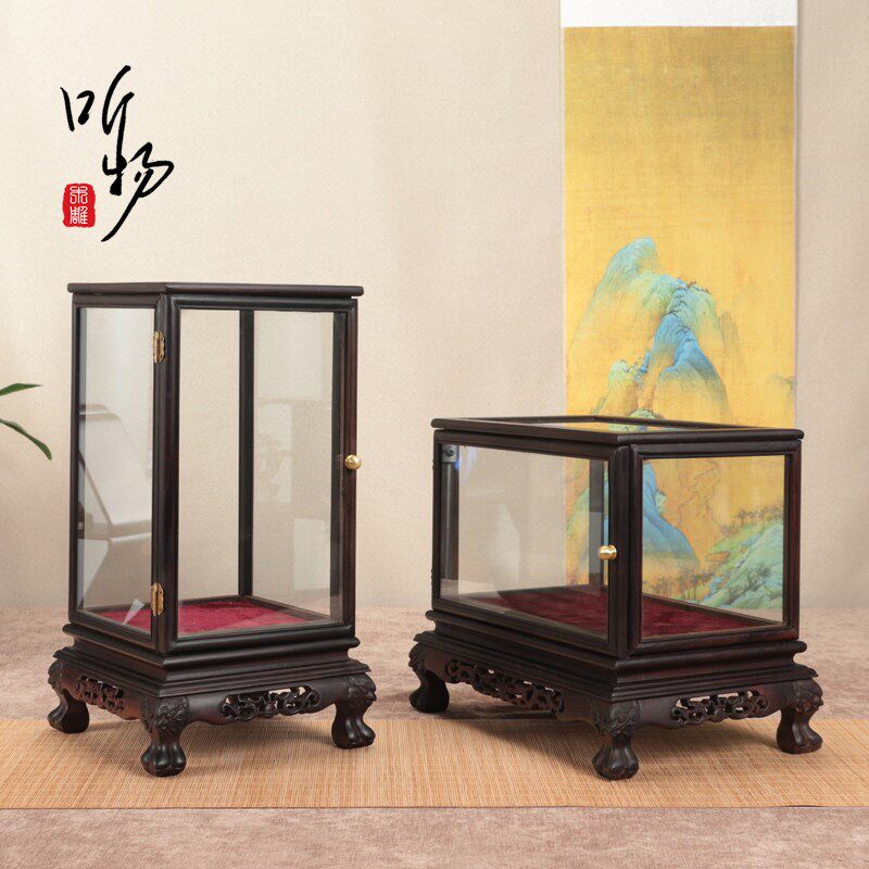 速发红木紫檀文玩花瓶工艺品摆件玻璃罩观音佛像透明防尘罩子展示