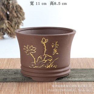 速发多肉盆花 紫砂花 纯手工 大口径 描金陶瓷椭圆简约复古中号壶