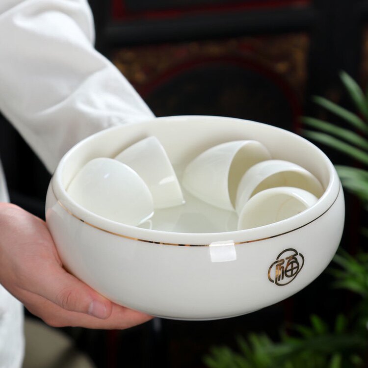 速发大号羊脂玉茶洗家用茶缸笔洗陶瓷茶具配件洗杯碗茶道配件水盂