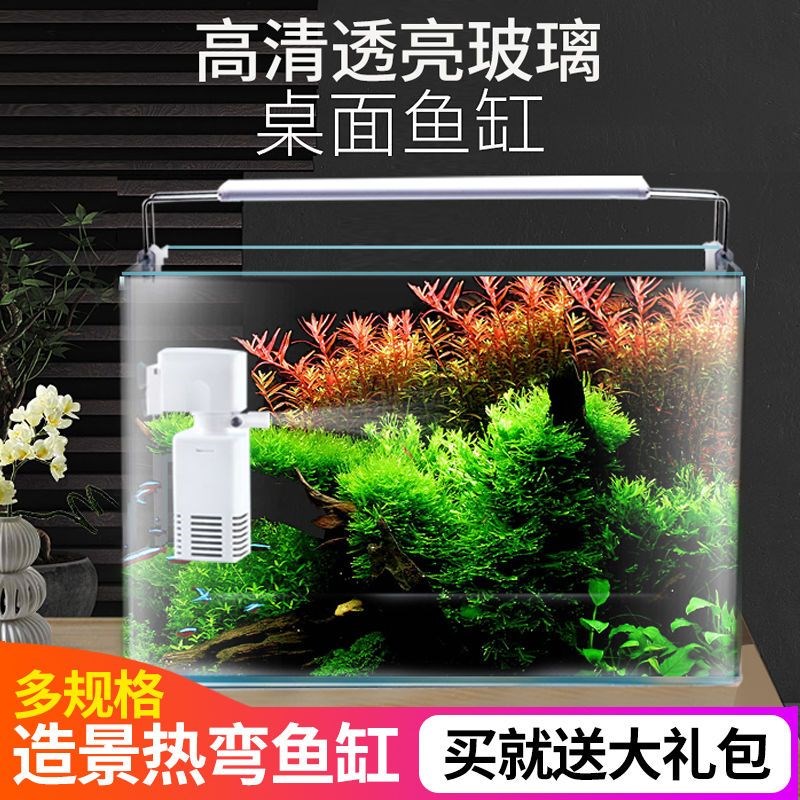 速发清弯高热玻璃鱼缸免换水中小型家鱼客厅用缸桌面龟缸热带鱼水