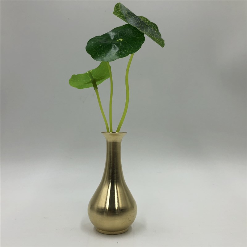 速发黄铜迷你干厅小花瓶水枯枝客培桌面酒架创意小摆件插花器实心