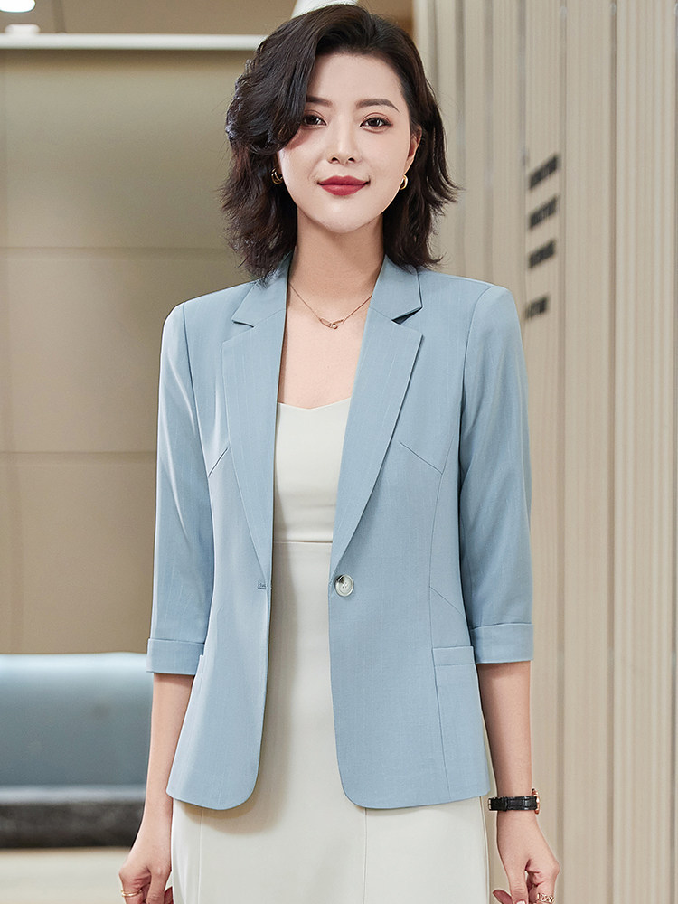 速发蓝色子套薄款夏季2024新款气质休个套装小闲外七分袖小西服
