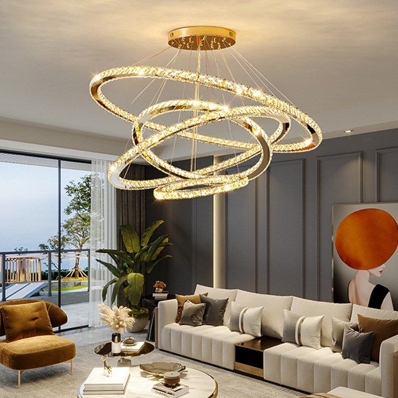 速发后轻奢客厅水晶吊灯卧室圆气餐厅大大酒店工程别墅楼梯环吊灯