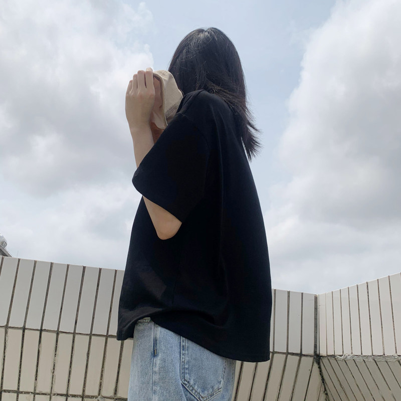 速发韩版纯色宽松学生百搭基础打底衫多色T恤休闲慵懒风潮