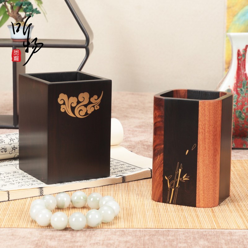 速发实木红木雕刻创意笔筒紫光檀桌面笔筒摆件木质笔筒办公桌商务