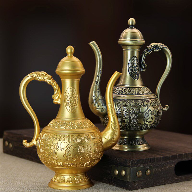 速发黄铜御用百福壶酒铜酒壶创意铜摆工艺品礼品器件装饰品