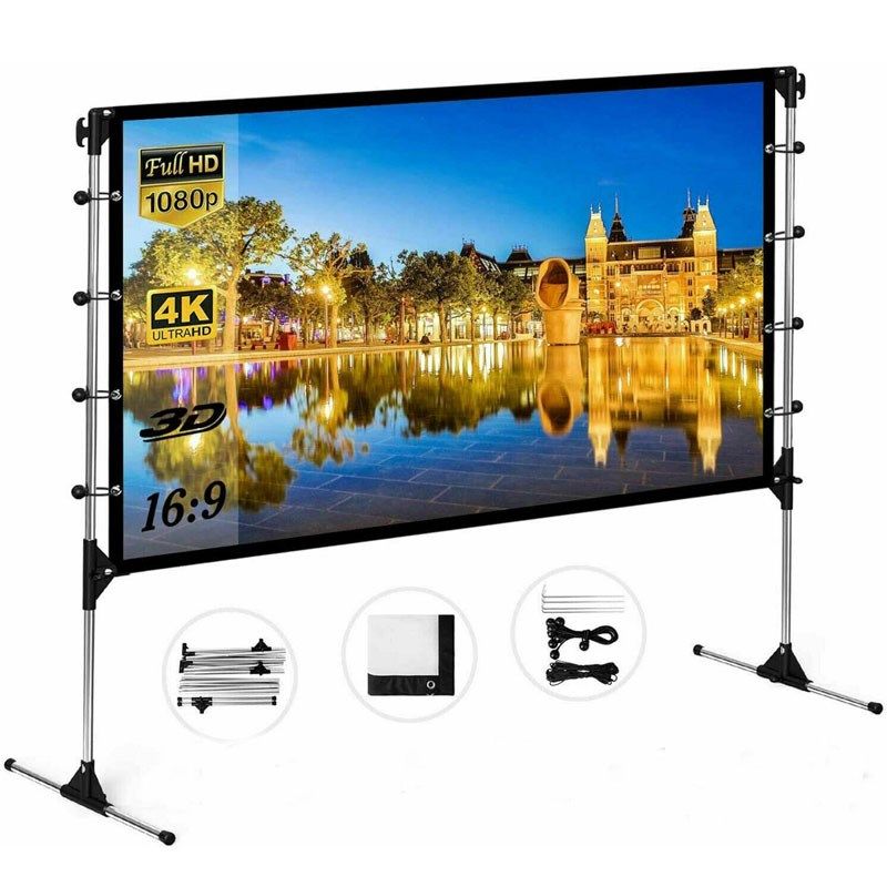 速发100英寸支架投影  杆支架荧营幕布 家用投影露幕幕手动幕布