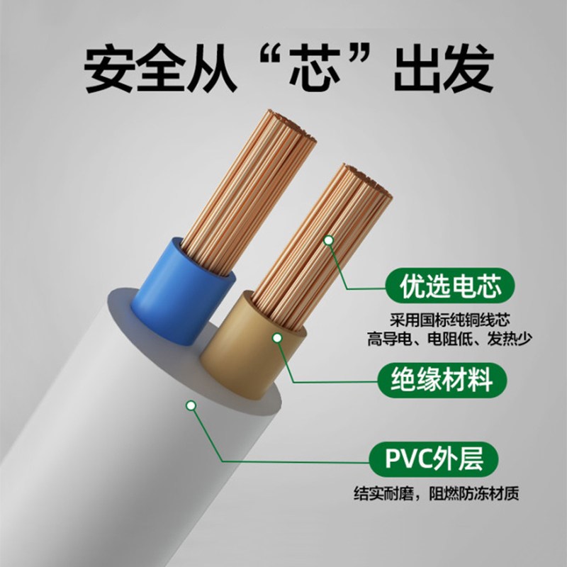 速发线国标铜芯RVV2两芯护套软线软电线电缆家用0.75/1/1.5平