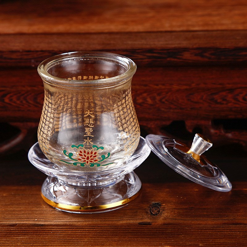 速发佛具音品莲花供杯圣水杯玻璃经水杯观用透明杯大悲咒心净供