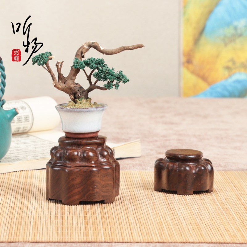 速发实木亭子凉亭摆件微景观盆景假山鱼缸造景文创装饰品奇石底座
