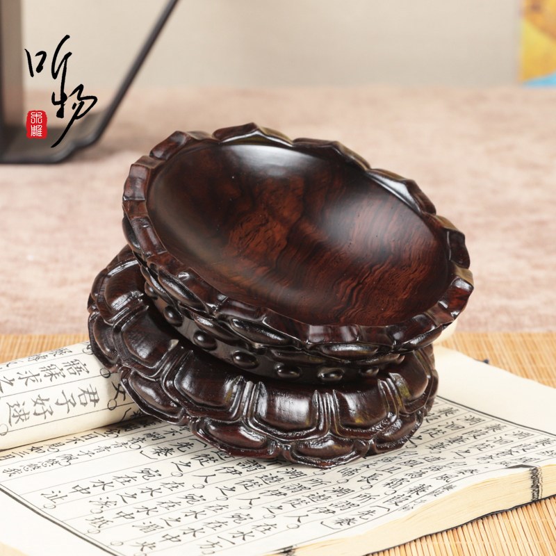 速发实木非洲黑檀莲瓣可旋转黄水晶球摆件木托佛像加高莲花木底座