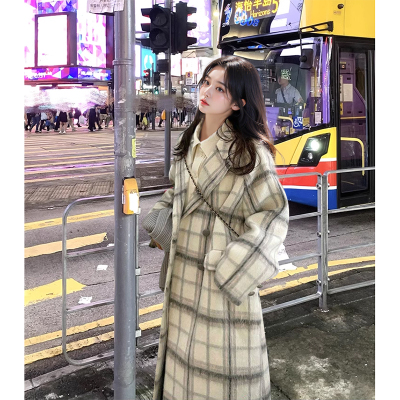 韩剧女主奶fufu外套冬高级感灰粉格纹大衣小个子中长款外套女秋冬