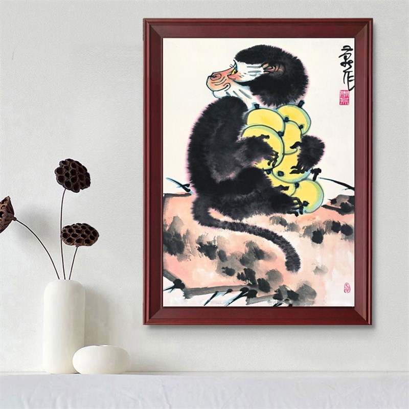 现货速发新品中式竖款电表箱电闸箱空气开关遮挡装饰挂画猴客厅