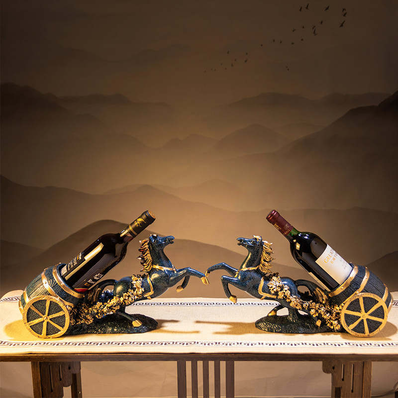 新中式高端马到成功红酒架摆件简约现代酒柜摆设展示柜高档装饰品