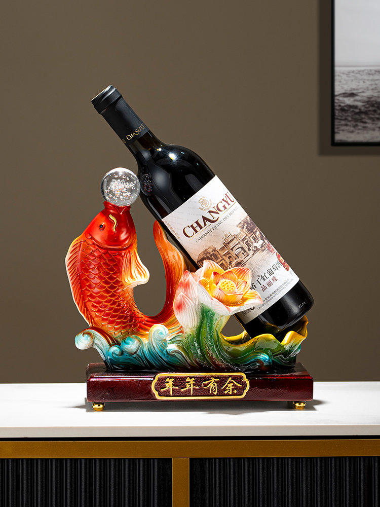 年年有余锦鲤红酒架摆件轻奢高档酒柜装饰品创意红酒瓶托斜放架子