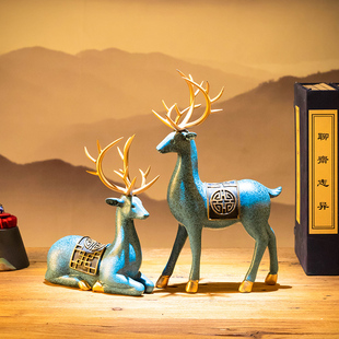 梅花鹿麋鹿一路高升大号一对招财新中式客厅酒柜装饰品小摆件家居