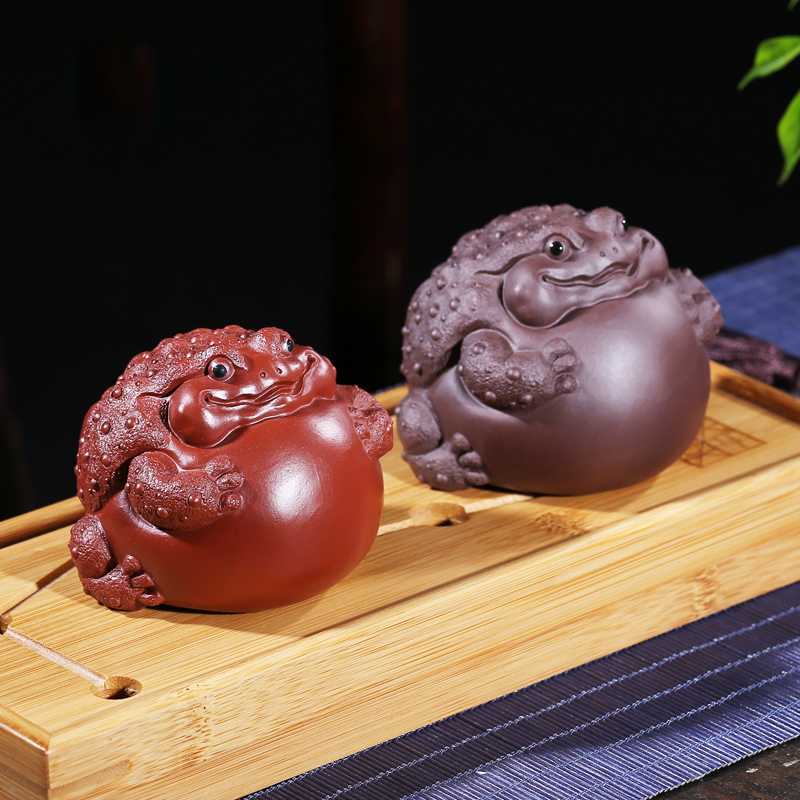 紫砂茶宠摆件大红袍一鼓作气招财小金蟾精品可养功夫茶玩茶道创意