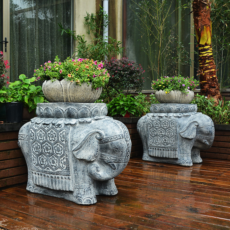 镇宅招财中式别墅庭院花园布置小院子摆件大象门墩抱鼓石门口石墩
