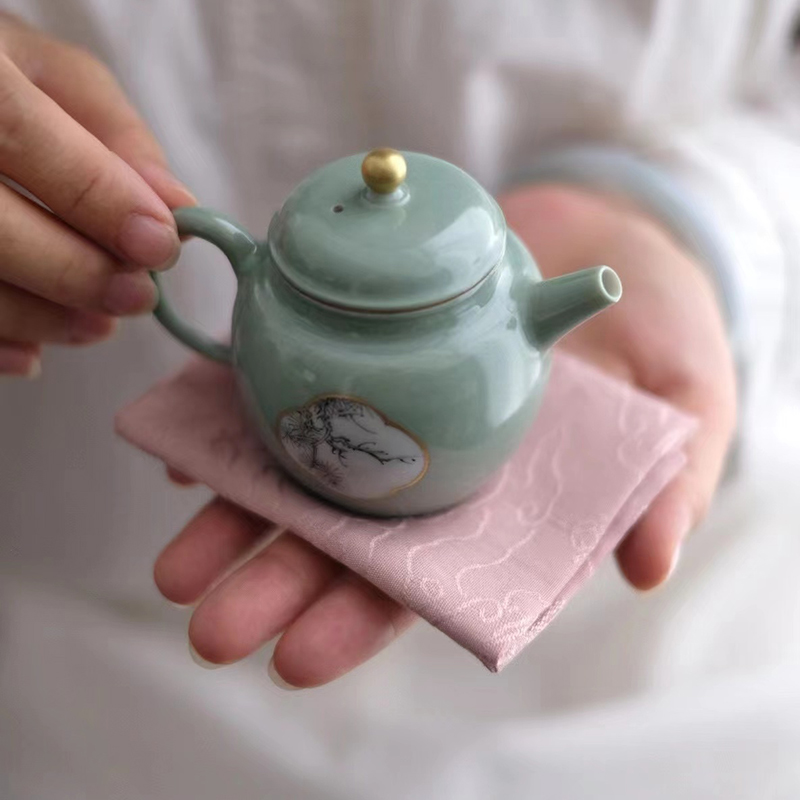 归云居 暗纹提花雁衔芦苇纯棉小茶巾 慢蓝国风超柔软手帕吸水性好