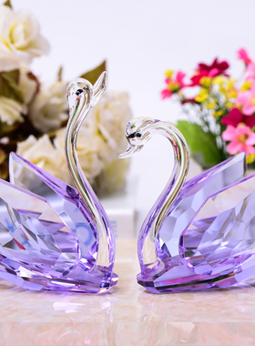 创意结婚礼物送闺蜜新婚实用水晶天鹅客厅酒柜摆件家居装饰工艺品