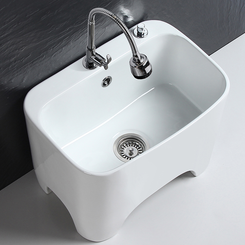 陶瓷双侧排拖把池高脚阳台拖布池卫生间长方墩布池拖把盆地拖池深