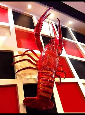 玻璃钢发光龙虾雕塑仿真小龙虾模型海鲜烧烤大排档招牌迎宾挂门头