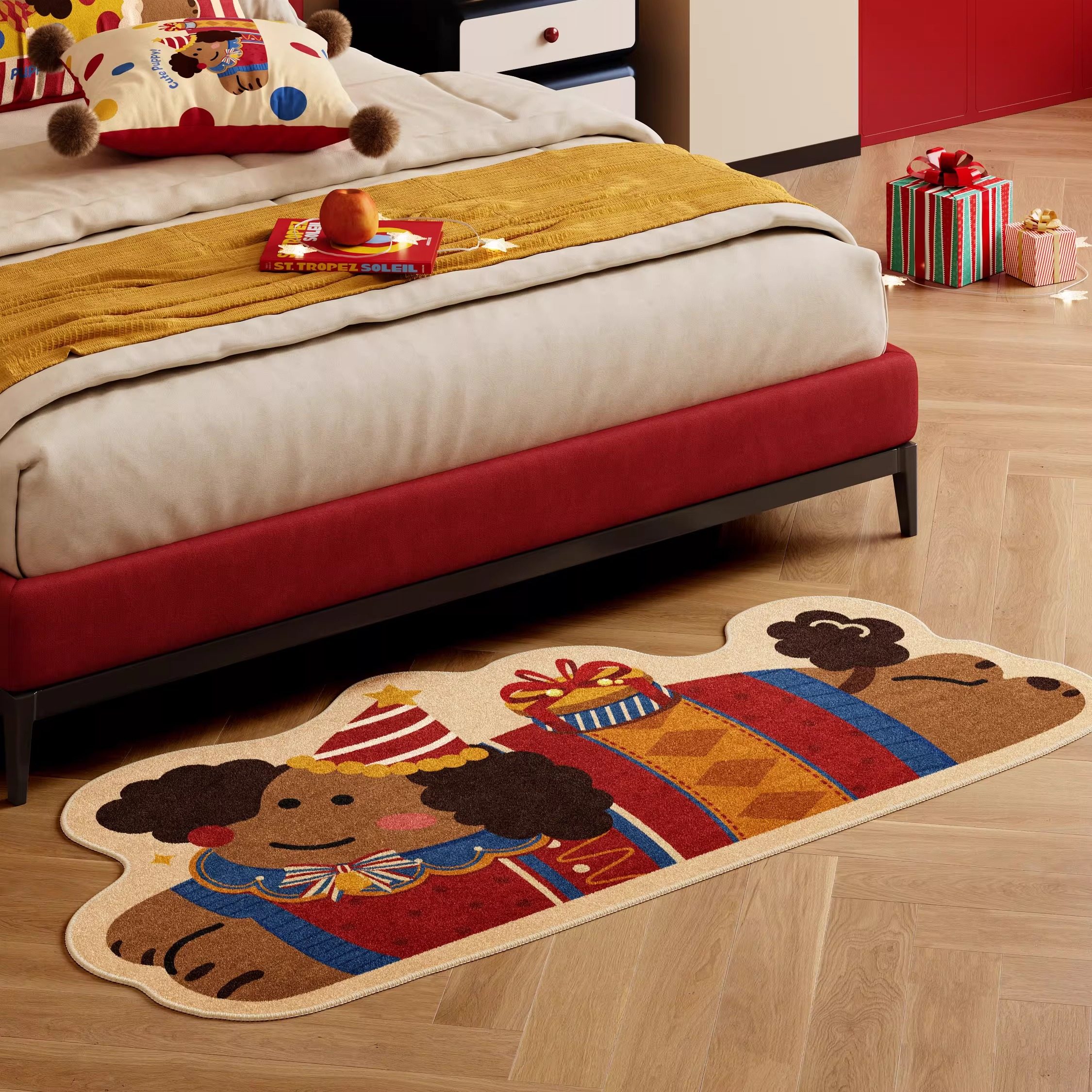 马年新年红色床边毯家用卧室主卧女孩儿童房防水防滑长条异形脚垫,居家布艺,床边毯,淘宝优惠券,粉丝福利购,淘宝优惠卷