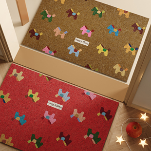 小马集丝圈地垫马年新年大门门口入户垫门内外可擦免洗防滑除尘垫