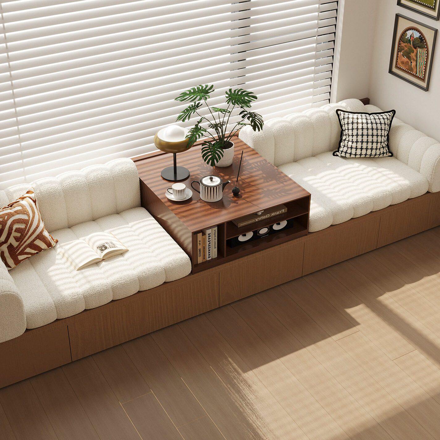 泰迪绒飘窗沙发坐靠一体垫2025新款窗台卡座垫四季通用可拆洗定制