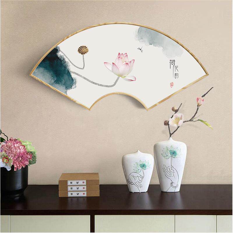现货新中式扇形h装饰画客厅中国风挂画餐厅玄关沙发背景墙创意壁