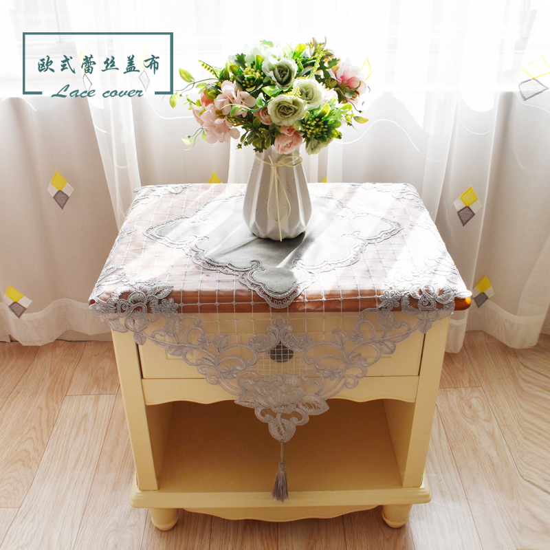 速发美式柜头柜盖布丝绒蕾丝床衣床罩洗头机冰箱空调圆桌多用防尘