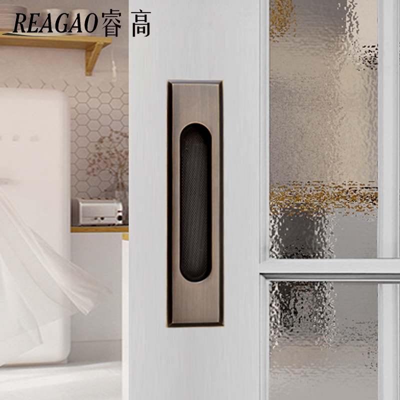 纯铜移门锁隐形暗l藏推拉门锁钩锁卫生间木门厨房内嵌移门拉手中