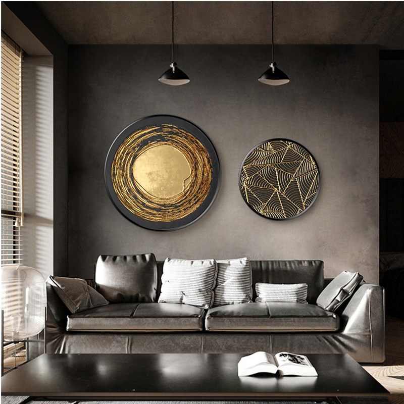 玄关装饰画大气轻奢圆形挂画抽象创意个性走廊P过道壁画高档客厅图片