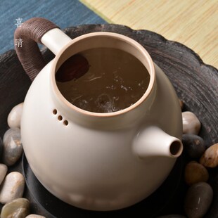 大容量苏打釉煮茶壶n围炉侧把烧水陶壶草木灰执耳壶白色家用电陶