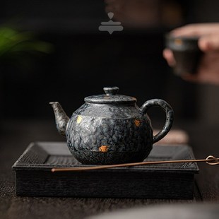 国y风煮茶烧水手工陶壶家用粗陶泡茶 老岩泥青铜釉流年壶复古中式