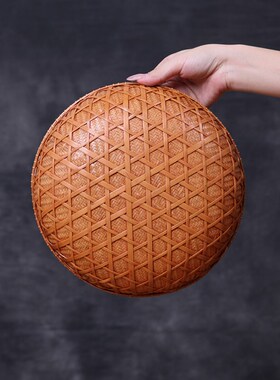 手工竹编篮子复古圆形零食点心水果干果盘M中式茶道零配件收纳竹