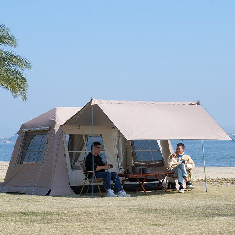 专业户外屋脊黑胶天幕帐篷二合一全D自动两室一厅团建家庭野外露