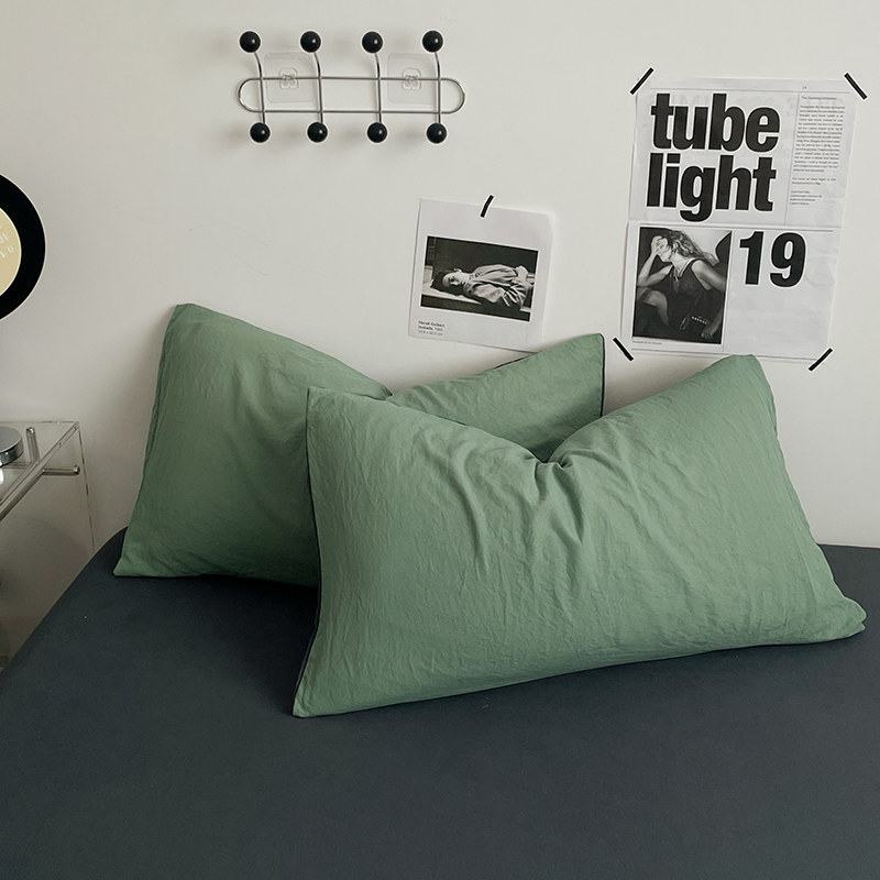 博主风双拼纯色柔软水洗棉四件套1.E5m床单床笠单人宿舍被套三件