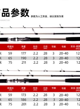 碳素船竿实心i超轻铁板竿近海慢摇船杆白果子便携海筏竿短节