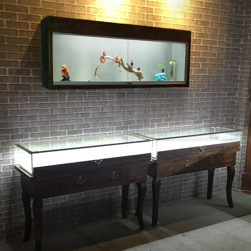 实木饰品展示柜仿古玉器展柜做旧饰品柜产L品展柜复古珠宝首饰柜