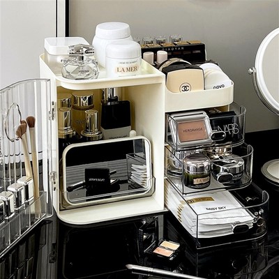 透明收纳盒化妆品宿舍p梳妆台桌面大容量口红香水粉扑护肤品置物