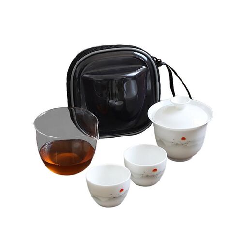 羊脂玉旅行功夫茶k具套装一壶两杯家用办公户外便携快客杯盖碗白